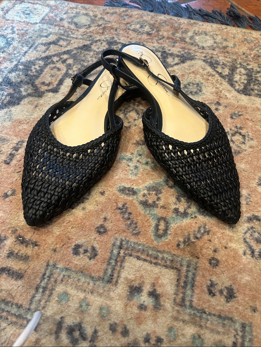 Jessica Simpson Woven Pointed-Toe Slingback Flats - Black